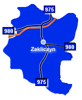 mapa gminy Zakliczyn z zaznaczonymi na niej glownymi drogami wojewodzkimi